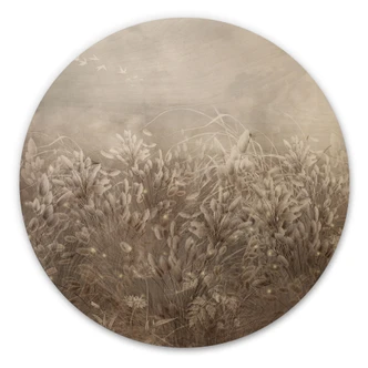 Holzbild Pampasgras und Gräser in Beige - Ms Tiff - Rund 