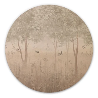 Holzbild Sommerliche Schwalben im Blütenwald - Ms Tiff - Rund 