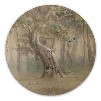 Houten Wanddecoratie schattige bosdieren tussen bomen - Ms Tiff - Rond Houten Wanddecoratie schattige bosdieren tussen bomen - Ms Tiff - Rond