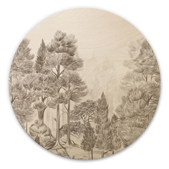 Houten Wanddecoratie bos met boslandschap in beige - Ms Tiff - Rond 