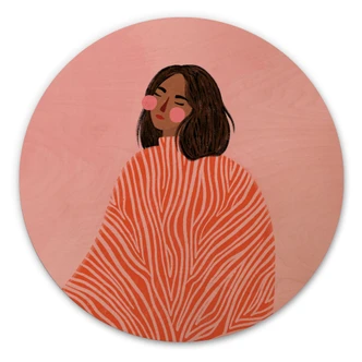 Stampa su legno donna con coperta arancione - Müller - Tondo Stampa su legno donna con coperta arancione - Müller - Tondo