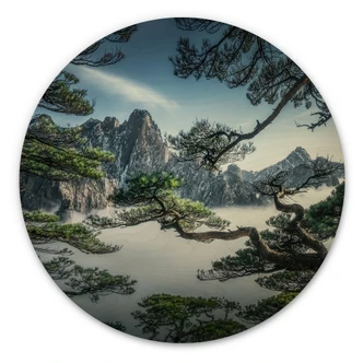 Tableau en bois Forêt de pins dans les montagnes Huang Shan - NingYun Ye - Rond 