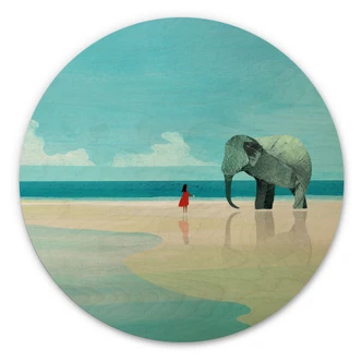 Wandcirkel Hout Elephant Beach in India - Rivers 