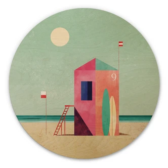 Wandcirkel Hout Reddingsboothuis op het strand - Rivers 