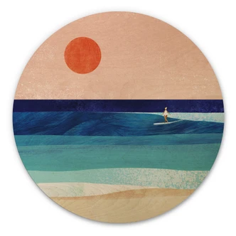 Cuadro de madera chica surfista al atardecer - Rivers - Redondo 