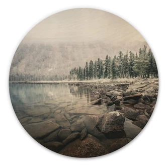 Holzbild Winterwald am See - Rostovskiy - Rund 