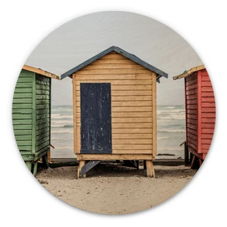 Tableau sur bois Charme de la côte - Cabanes colorées au bord de la mer - Shot by Clint - Rond 