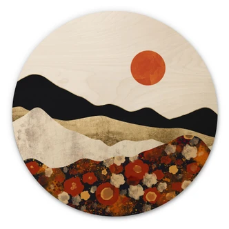 Holzbild Herbstliche Berglandschaft - SpaceFrog Designs - Rund 