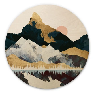 Holzbild Reflektion einer Winterlandschaft - SpaceFrog Designs - Rund Holzbild Reflektion einer Winterlandschaft - SpaceFrog Designs - Rund