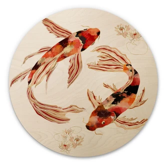 Holzbild Zwei Kois im Teich - SpaceFrog Designs - Rund Holzbild Zwei Kois im Teich - SpaceFrog Designs - Rund