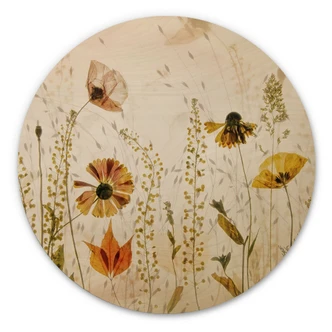 Holzbild Wilde Wiesenblumen im Sonnenlicht - Talen - Rund Holzbild Wilde Wiesenblumen im Sonnenlicht - Talen - Rund