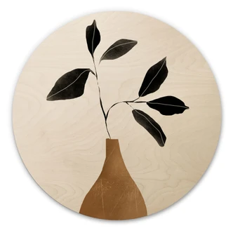 Tableau sur bois Branche dans un vase doré - ThingDesign - Rond 