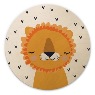 Tableau sur bois rond Treechild - Little Lion 