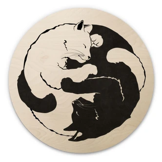 Holzbild Katzen Ying & Yang - Tunaboylu - Rund Holzbild Katzen Ying & Yang - Tunaboylu - Rund