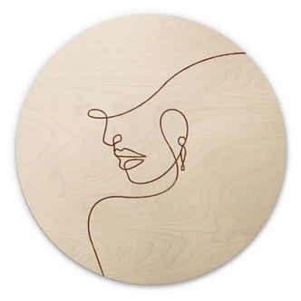Tableau sur bois Tendres contours d'une femme - Line Art - Tunaboylu - Rond 