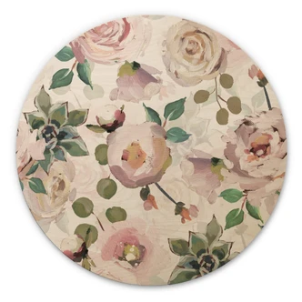 Trätavla i trä FN-design - Blommor i målningsstil - Rund 
