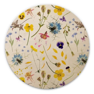 Trätavla i trä UN Designs - Torkade blommor - Rund 