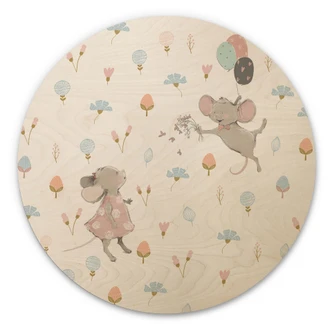 Obraz drewniany Małe myszki z balonami - UN Designs - Okrągły 