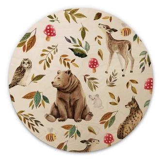 Trätavla i trä FN-design - Färgstark i skogen - Rund 