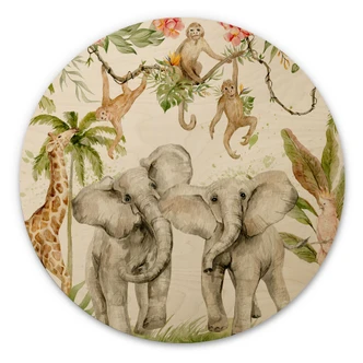 Trätavla med djur i den tropiska djungeln - UN Designs - Round 