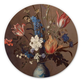 Tableau sur bois Van der Ast - Fleurs dans un vase Wan-Li - Rond 