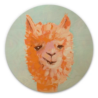 Holzbild Oranges Alpaca - Zwara - Rund 