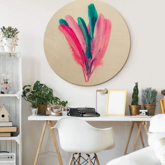 Obraz drewniany Kubistika - Bukiet z piór - Okrągły 