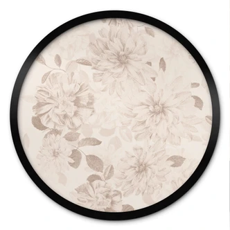 Poster Dahlien Shabby Chic Beige - Bloomery Decor - Rund 