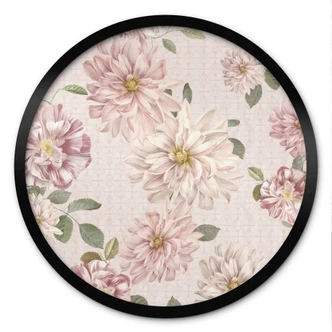 Poster Dahlior Shabby Chic Rosa - Blomstersmycke - Rund 