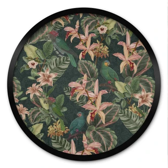 Poster Dschungel mit Papageien Nachtgrün - Bloomery Decor - Rund 