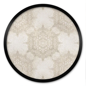 Elegante mandala Poster in zandgoud - Bloemdecor - Rond 