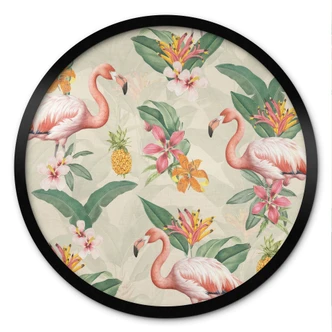 Poster Flamingo und tropische Blätter - Bloomery Decor - Rund 