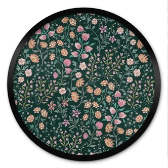 Poster Fiori di prato vintage - Verde scuro - Decorazione floreale - Rotondo Poster Fiori di prato vintage - Verde scuro - Decorazione floreale - Rotondo