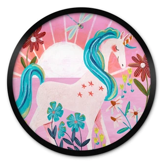 Póster unicornio en un prado de flores de colores - Bonne Müller - Redondo 