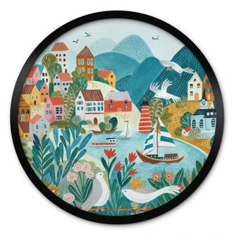Poster Färgglad kustby på sommaren - Bonne Müller - Rund 