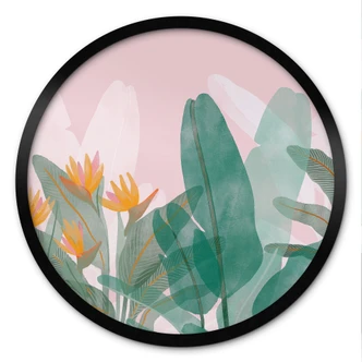 Poster Botanical illustration in green and pink - Goed Blauw - Round 