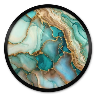 Póster de olas jaspeadas en turquesa y oro - Haase - Redondo 