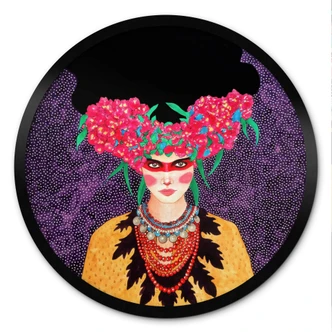 Poster Frau mit Blütenkranz und Stärke - Hülya - Rund 