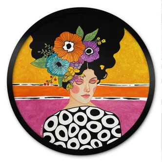 Poster vrouw met kleurrijke bloemenkroon - Hülya - Rond Poster vrouw met kleurrijke bloemenkroon - Hülya - Rond