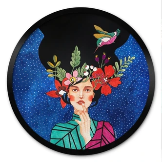 Poster Frau mit Kolibri in der Sternennacht - Hülya - Rund 