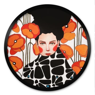 Poster Frau mit Retro-Mohnblumen - Hülya - Rund 