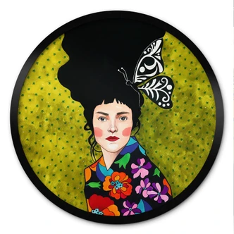 Poster vrouw met vlinder in haar haar - Hülya - Rond Poster vrouw met vlinder in haar haar - Hülya - Rond