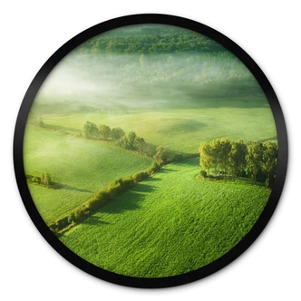Poster Idyllische Felder im Nebel - Keller - Rund 