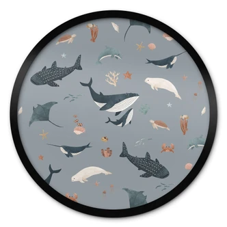 Maritime underwater world poster - Whales and marine animals - Kikki Belle - Round 