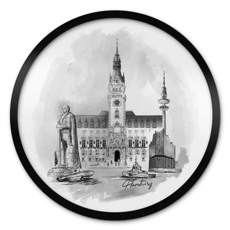 Ronde Poster Love your City - Hamburg zwart wit illustratie 