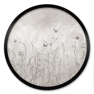 Poster wilde bloemenweide met vlinders in Scandinavisch ontwerp - Ms Tiff - Rond 