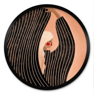 Poster Frau mit schwarzem Streifenkleid - Müller - Rund 