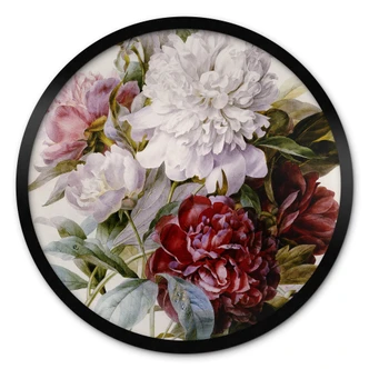 Poster Redouté - Strauß von roten, lila und weißen Pfingstrosen - Rund 