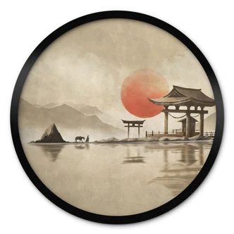 Poster Japanischer Tempel im Sonnenaufgang - Roze - Rund 