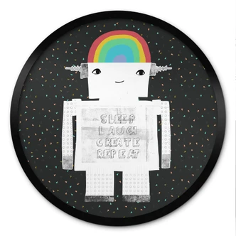 Poster Regenbogen-Roboter Sleep Laugh Create - Treechild - Rund 